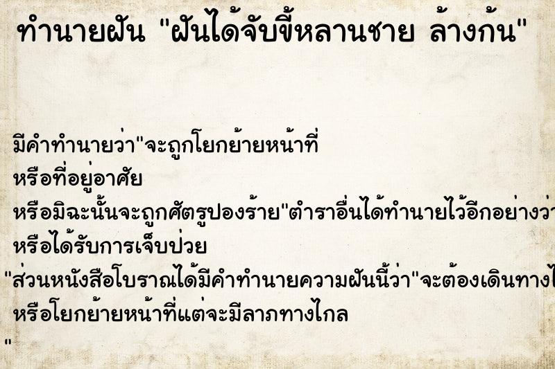 ทำนายฝันฝันได้จับขี้หลานชายล้างก้น ทำนายฝันทำนายฝันฝันได้จับขี้หลานชายล้างก้น